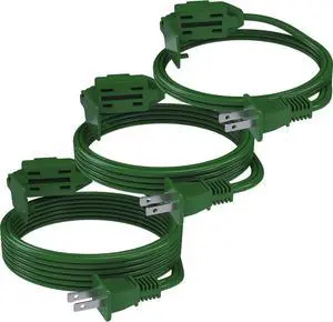 PLUGTUL 3-Pack Indoor Extension Cord (6/9/12FT), 2 Prong Green Extension Cord, 3 Polarized Outlets with Safety Cap Protect for Home Office, 16/2 SPT-2 ETL Listed