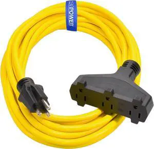 Clear Power 25 ft 14/3 SJTW 3 Outlet Heavy Duty Outdoor Extension Cord, Water, Weather & Kink Resistant, Flame Retardant, Yellow, 3 Prong Grounded Plug, CP10124