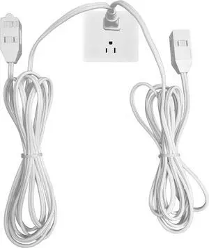 6-Outlets Flat Extension Cord, Double 3-OUTLETS Power Strip with Safety Covers, UL Listed 16/2 SPT-2 Outlet Extender, 2 Prong 16 Gauge 8FT White Indoor Extension Cord