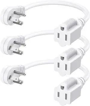DEWENWILS 1FT Extension Cord Indoor, 14 Gauge Short Flat Plug Extension Cord White with 3 Prong, Low Profile Power Cable SJT, ETL Listed, 3 Pack