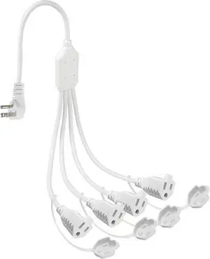 KUNCAN 4 Way Outlet Splitter - White 1-Pack 90-Degree Angled Flat Plug 1 to 4 Extension Cable Power Strip, 16/3 Gauge 1.5FT, 3 Prong Y Style Multi Outlet Splitter, Perfect for Wall Wart Adapters