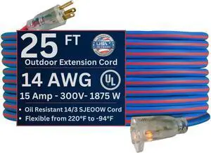 US Wire 98025 14/3 25-Foot SJEOW TPE Cold Weather Extension Cord Blue with Lighted Plug US Wire 98025 14/3 25-Foot SJEOW TPE Cold Weather Extension Cord Blue with Lighted Plug