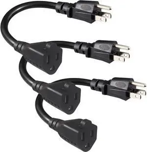 [3 Pack] Short Power Extension Cord 6inch - Black 3 Prong Mini Indoor Grounded Extension Cord,16AWG Small Electrical AC Extension Cord for Outlet Saver,Rated for 13AMP Home Appliance Extender Lead