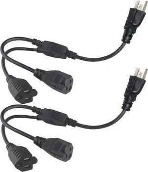 Power Cord Extension Y Splitter - KUNCAN 2 Way Outlet Adapter NEMA 5-15R to 1 NEMA 5-15P with 18AWG 300V Plug 1ft 13A 2 Pack