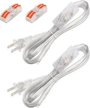 2Pcs 8FT Lamp Cord with Switch Replacement Lamp Cord Switch Set with Plug 2 Polarized Clear 18 AWG SPT-2 Wire ON OFF Button Switches 8 Feet DIY Rewiring Repairing Wiring Electrical Light Cords