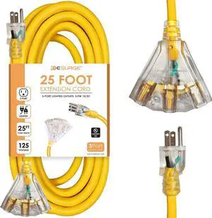 Digital Energy - Outdoor Heavy Duty 10/3 Extension Cord - 25 Ft | 3 Lighted Outlets, 15A, 125V, 60Hz, 1825W 10AWG - UL Listed