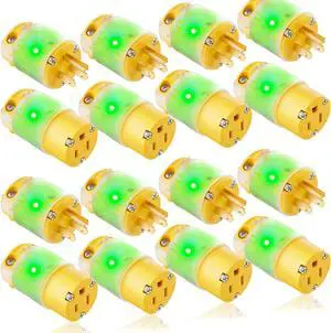 Flutesan 8 Set Lighted Plug and Connector Set Straight Blade Cord End Replacement 15A 125V Compatible with NEMA 5-15P 5-15R 2 Pole 3 Wire Grounding Extension Cord Replacement Ends(Yellow)