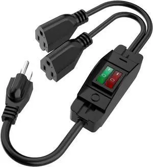 Extension Cord with ON/Off Switch, Malictele 2-Way 3 Prong Extension Cord Power Cord Extension Y Splitter Outdoor Plug Splitter with one NEMA 5-15P Plug and Two NEMA 5-15R Receptacles.