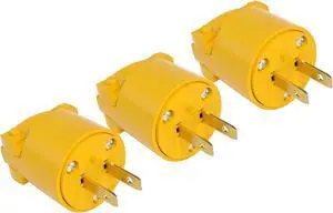 STARELO Electrical Replacement Plug Extension Cord End Yellow Shell 125V 15A 2Pole 2Wire NEMA 5-15P Industrial Grade 2-Prong Straight Blade(3)