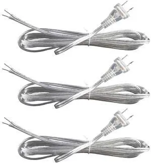 Clear Lamp Cord,8 Feet Length Silver Replacement Lamp Cords for Lamp Repair Fix DIY Project, Rewire Electrical Cable Cord with Plug, Tinned End Lead, SPT-1,18 Gauge (3)