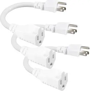 [3 Pack] White Short 3Prong Power Extension Cord - 6inch Mini Indoor Grounded Extension Cord,16AWG Small Electrical AC Extension Cord for Power Strip, 13amp Male to Female Household Extender Cable