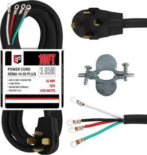 EP 4 Prong Dryer Cord, 10 ft 10/4 SRDT, 30Amp Appliance Extension Power Cord, NEMA 14-30, Black