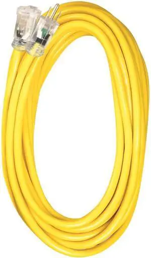 05-00366 12/3 SJTW Outdoor Extension Cord with Lighted End, 100-Foot, Yellow with Blue Stripe