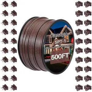 Kanayu 500ft SPT-1 High Voltage Landscape Wire 18 Awg 10 Amps Outdoor Electrical Extension Cord Wire Bulk Blank Spool Zip with 40 Male Female Plug for Light Lamp Lights(Brown) Kanayu 500ft SPT-1 High Voltage Landscape Wire 18 Awg 10 Amps Outdoor Electrical Extension Cord Wire Bulk Blank Spool Zip with 40 Male Female Plug for Light Lamp Lights(Brown)