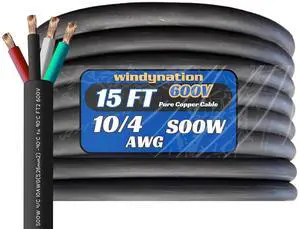 10/4 15 Feet 10 AWG SOOW SO Cable Cord Wire - 10 Gauge 4 Conductor 600V Portable Power Extension Cord Cable for, Motor Leads, Portable Lights, and Battery Chargers