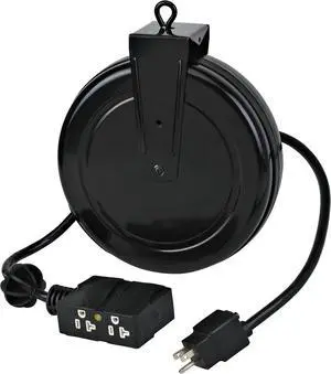 Alert 5020TF-4C Retractable Extension Cord Reel, Outlets, Circuit Breaker, Black