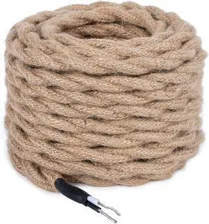 32.8feet Twisted Hemp Rope UL Listed 18/2 Cloth Natural Fabric Electrical Cord for Pendant Light Kits & Industrial Retro DIY Projects (Hemp Rope Electrical Cord)