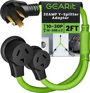 GEARit 3 Prong Dryer Y- Splitter 30 Amp NEMA 10-30P to (2) NEMA 10-30R Receptacle - STW 10AWG 3C Power Cord Adapter for Multiple Outlet Dryer Outlet and EV Charger - 2.2 Feet