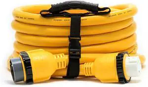 Camco PowerGrip 25-Foot Marine/Boat Extension Cord with 50M/50F Locking Adapters | Allows for Easy Boat Connection to Distant Power Outlets (55621)