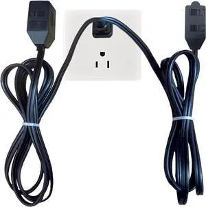 6-Outlets Flat Extension Cord, Double 3-OUTLETS Power Strip with Safety Cover, UL Listed 16/2 SPT-2 Outlet Extender, 2 Prong 16 Gauge 10FT Black Indoor Extension Cord