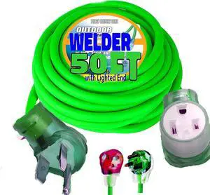 Welder Extension Cord 50 ft 10,000 Watts Nema 6-50 250-Volt Lighted end 8/3 8 Gauge Welder Extension Cord Welding 50 amp Plug ETL Approved 6/50 8 AWG