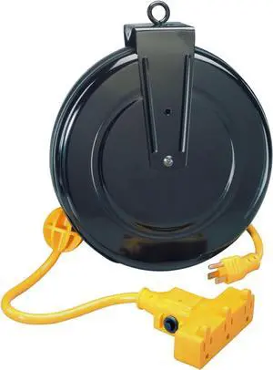 Alert ProReel 5000M-30GF-CB Heavy-Duty Retractable Cord Reel | 30' - 14/3 SJTW Cord | Tri-Tap Grounded Outlet with Power Light | 13amp Circuit Breaker
