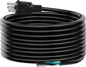 25 FT 14 AWG 3 Prong Replacement Power Cord, 15 Amp 14 Gauge 3 Conductor Wire Extension Cable with Pigtail Open Wiring End.