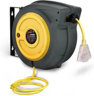ReelWorks Extension Cord Reel Retractable 14AWG x 50' Foot 3C/SJTOW Glow Strip Cable Triple Tap Connector Advanced Slow Retraction Technology (SRT)