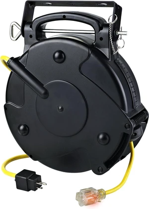 Alert ProReel Professional Grade ProReel 8665TFS Heavy Duty Retractable Extension Cord Reel | 65 Foot 12/3 SJTOW 15 Amp Single Tap Industrial Cord | Clear 5-15/20R Receptacle with Power On Indicator Alert ProReel Professional Grade ProReel 8665TFS Heavy Duty Retractable Extension Cord Reel | 65 Foot 12/3 SJTOW 15 Amp Single Tap Industrial Cord | Clear 5-15/20R Receptacle with Power On Indicator