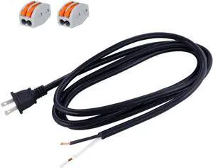 Power Cord Replacement 2 Prong 14AWG SJT Heavy Duty Power Supply Polarized Plug 14 Gauge 6 Foot Pigtail 2 Wires AC Cable Open End 15 Amp 1875W