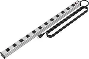 12 Outlets Metal Power Strip,Mountable Heavy Duty Power Strip with 6FT Long Extension Cord with Circuit Breaker,15A 125V 1875W, ETL Listed