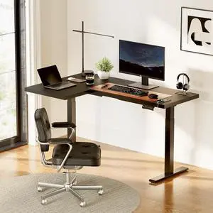 SANODESK 63-Inch Large Dual Motor L-Shaped Electric Height Adjustable Standing Desk - Reversible Panel - Black Top/Black Frame - Ideal for Gaming, Home Office or Computer Workstation