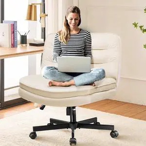 Criss Cross Chair with Wheels Armless Cross Legged Office Chair Wide Home Office Desk Chair Swivel Comfy Vanity Desk Chair Height Adjustable Mid Back Wide Seat Computer Task Chair, Begin