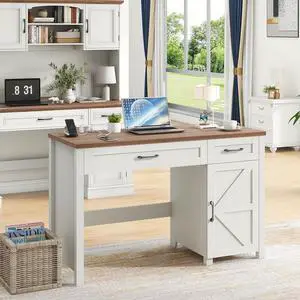 Farmhouse 47" Executive Desk, Computer Desk with Drawers and Cabinet, Workstation Computer Desk for Home Office and Study.
