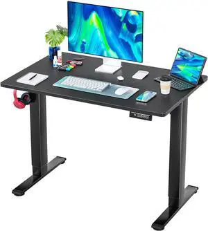 PayLessHere 40 Inch Electric Standing Desk Computer Desk with Large Space and Headphone Holder Office Desk with Electric Lifting and Memory Function (40 inch, Black)