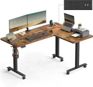 VASAGLE L Shaped Electric Standing Desk, 63 x 47.2 Inches, Height Adjustable Corner Desk with Power Outlets, 2 Memory Buttons, Easy to Assemble, for Home Office, Rustic Brown ULSD242K01