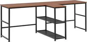 HOMCOM 83" Two Person Computer Desk with 2 Storage Shelves, Double Desk Workstation with Book Shelf, Long Desk Table for Home Office, Dark Walnut