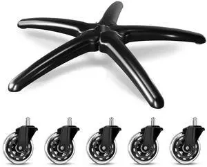 Sytopia 28" Heavy-Duty Office Chair Base Replacement with Wheels (Set of 5), Metal Base with Casters, Total Height: 7.5" (18.9 cm), Compatible with 2" Gas Cylinder