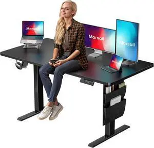 Marsail Standing Desk Adjustable Height Home Office Desk,48x24 Electric Standing Desks, Stand up Table with Storage Bag,Headphone Hook for Computer Workstations Desk4 Memory Preset