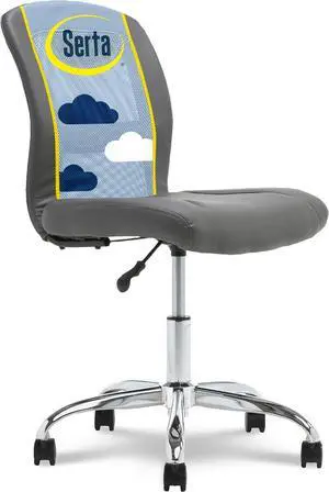Serta Essential Armless TaskChair, Small Desk Chairs with Wheels, Breathable Mesh Back and Faux Leather, Quality Foam Cushion Seat for Comfort, Minimal Design for Vanity Table, Gray