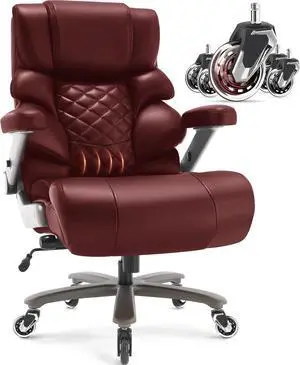 VUZI 700lbs Big and Tall Office Chair-Large Computer Chair with Adjustable Lumbar Support 3D Flip Arms Plus Size Wheels, High Back Executive Desk Chair, Heavy Duty Metal Base, Thick Padded Wide Seat