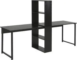 HOMCOM 88" Extra Long 2-Person Computer Desk with Storage Shelves Combo, Double Workstation Storage Study Writing Table for Home Office, Bookshelf, Black