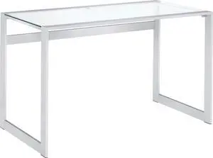 Coaster Home Furnishings  Hartford  Metal & Glass  47-Inch Rectangular Glass Top Writing Desk with Contemporary Style and Plastic Glides  Home Office & Living Room  Chrome - 800746