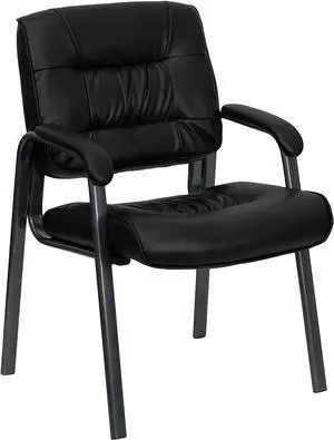 Flash Furniture Haeger Black LeatherSoft Executive Side Reception Chair with Titanium Gray Powder Coated Frame