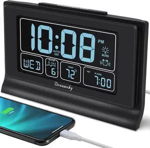 DreamSky Alarm Clocks for Bedrooms with Battery Backup, Auto Set Digital Clock with Date and Day of Week, Temperature, USB Port, Auto DST, Dimmer, 12/24H DreamSky Alarm Clocks for Bedrooms with Battery Backup, Auto Set Digital Clock with Date and Day of Week, Temperature, USB Port, Auto DST, Dimmer, 12/24H