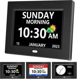 7 Inch Clock with Day and Date for Elderly Large Display Digital Clocks 12 Alarms 3 Display Modes Large Font Alzheimer's Clock Alarm Clocks for Seniors Auto DST Black