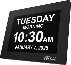 American LifetimeNew 2025 Dementia Clock Large Digital Clock for Seniors, Alzeimer Clock Large Display with Custom Alarms, Clock with Day & Date for Elderly, Number Digital Calendar Black