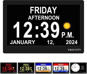 TROCOTN Dementia Clock Large Digital Clock for Seniors, Calendar Clock Large Display with Custom Alarms,Wall Clock with Day & Date, Alarm Clock,Desk Clock (10 inch Black)