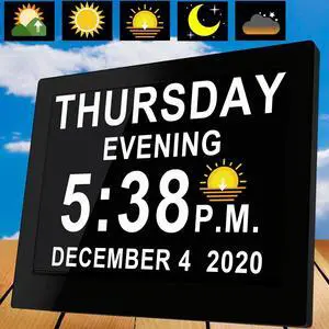 Véfaîî 20 Alarms Digital Clock 8 INCH Large with 1280 * 800P HD, Auto DST, Custom Reminders, 6 Display, 7 Color Modes, 10-Level Auto Dimmer, Clock for Seniors & Schoolkids- with Remote