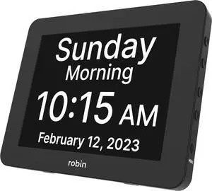 Robin Day Clock 2025 Dementia Clock with Custom Alarms & Calendar Reminders, Clocks for Seniors Helps with Memory Loss, Alzheimers, Dementia, Black
